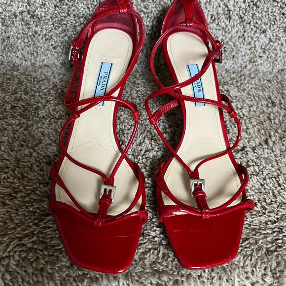 Prada Women's Red Patent Leather Strap Shoes. - Picture 2 of 13